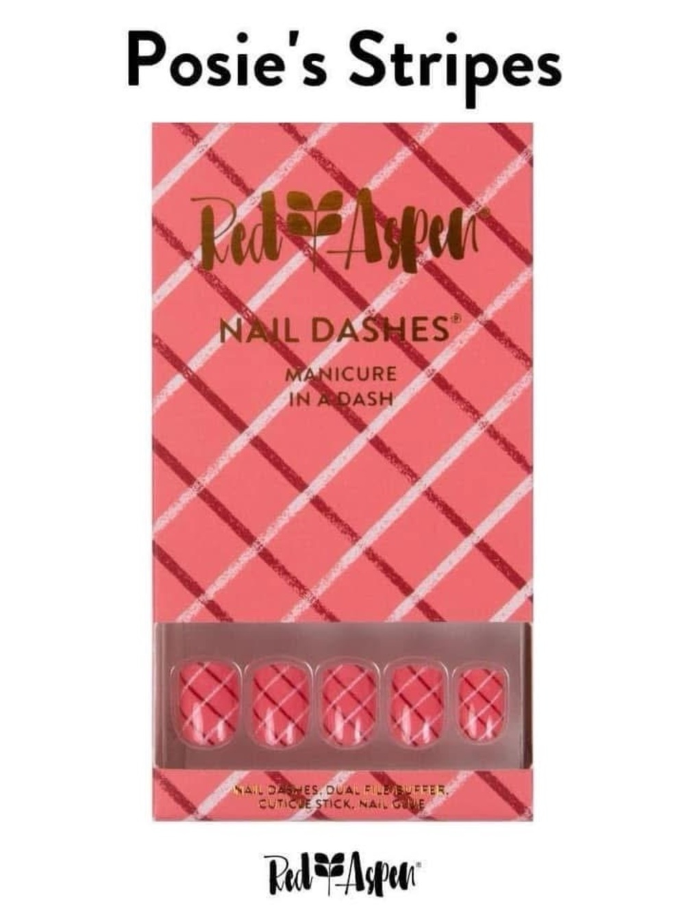 NIB Red Aspen Posie’s Stripes Press-On Nail Dashes